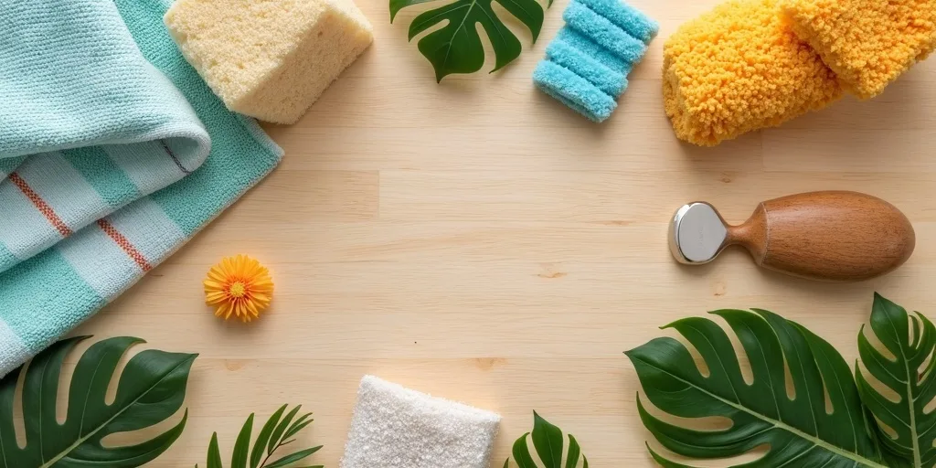 Accessoires nettoyage &eacute;cologique chiffons microfibre &eacute;ponges naturelles durables r&eacute;utilisables