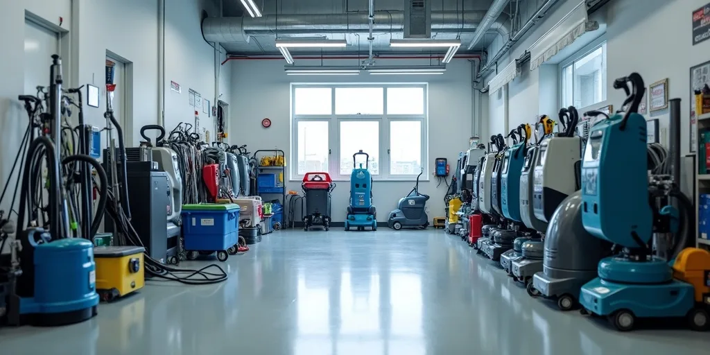 Collection d'&eacute;quipements de nettoyage professionnel avec technologies modernes