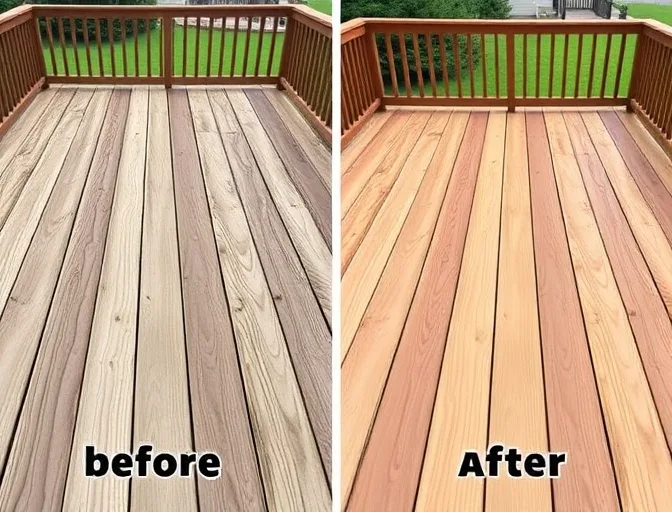 Transformation avant/apr&egrave;s nettoyage terrasse bois